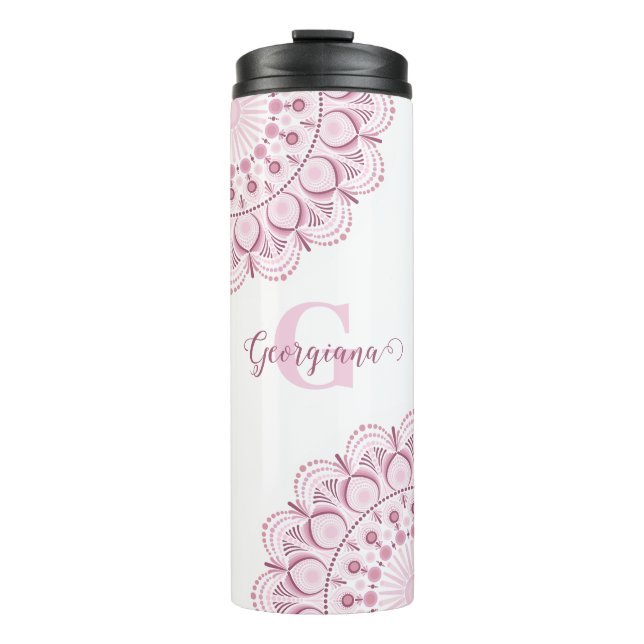 Personalized Dusky Rose Confetti Lace Dot Mandala Thermal Tumbler (Front)