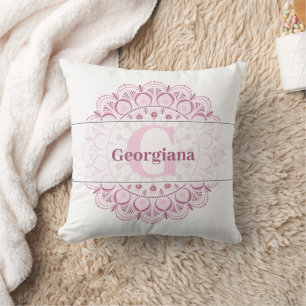 Personalized Dusky Rose Confetti Lace Dot Mandala Throw Pillow