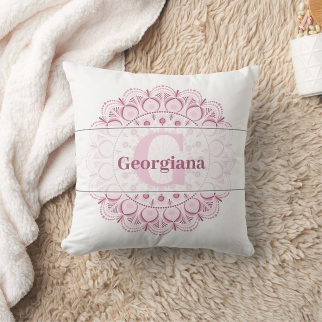 Personalized Dusky Rose Confetti Lace Dot Mandala Throw Pillow (Blanket)