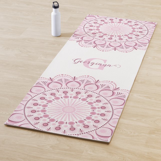 Personalized Dusky Rose Confetti Lace Dot Mandala Yoga Mat (In Situ)