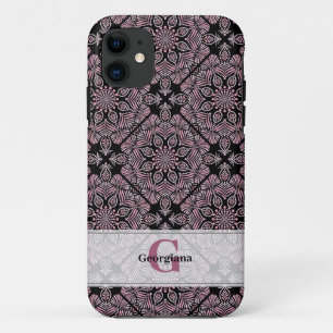 Personalized Dusky Rose Floral Fronds Mandala Tile iPhone 11 Case