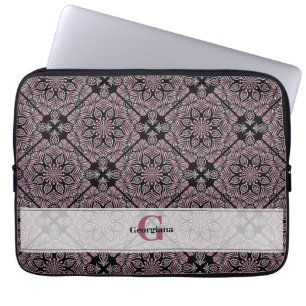 Personalized Dusky Rose Floral Fronds Mandala Tile Laptop Sleeve