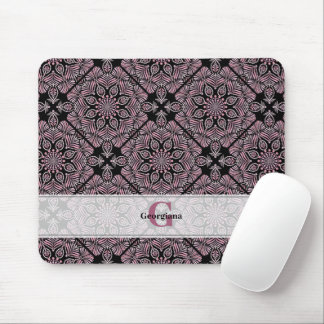 Personalized Dusky Rose Floral Fronds Mandala Tile Mouse Pad