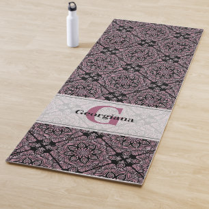 Personalized Dusky Rose Floral Fronds Mandala Tile Yoga Mat