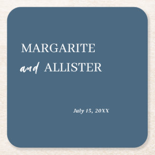 Personalized Dusly Blue Square Wedding Paper Coaster