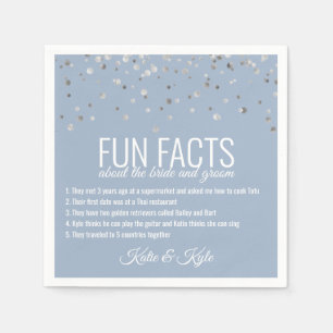 Personalized DUST BLUE Silver Confetti FUN FACTS Napkin