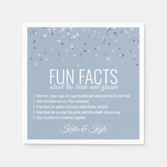 Personalized DUST BLUE Silver Confetti FUN FACTS Napkin (Front)