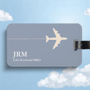 Personalized Dusty Blue Airplane Travel Luggage Tag