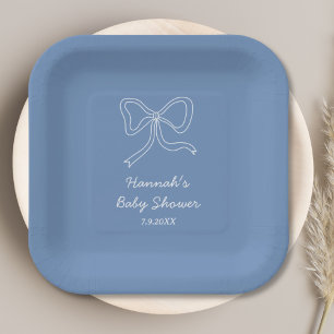 Personalized Dusty Blue Baby Shower Paper Plates