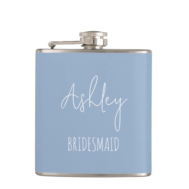 Personalized Dusty Blue Bridal Party Gift Women Hip Flask (Front)