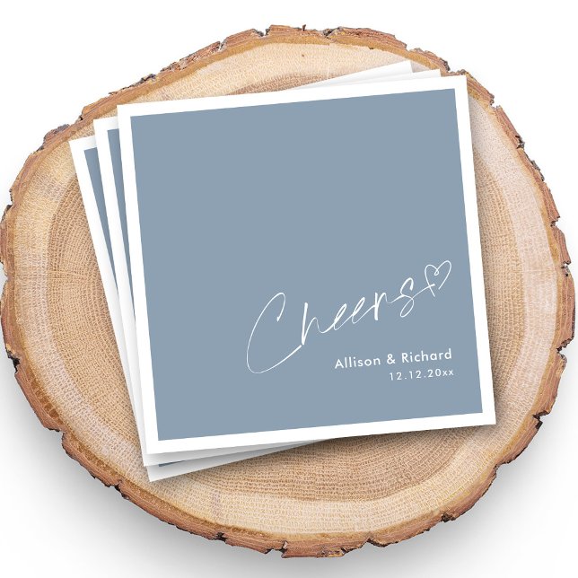 Personalized Dusty Blue Cheers: Wedding Toast Napkin (Personalized dusty blue trendy cheers handwritten wedding napkins)