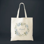 Personalized dusty blue floral bridesmaid tote bag<br><div class="desc">Modern script name with watercolor floral wreath in dusty blue and sage green,  cute personalized Bridesmaid tote bags for bridal party gifts.</div>