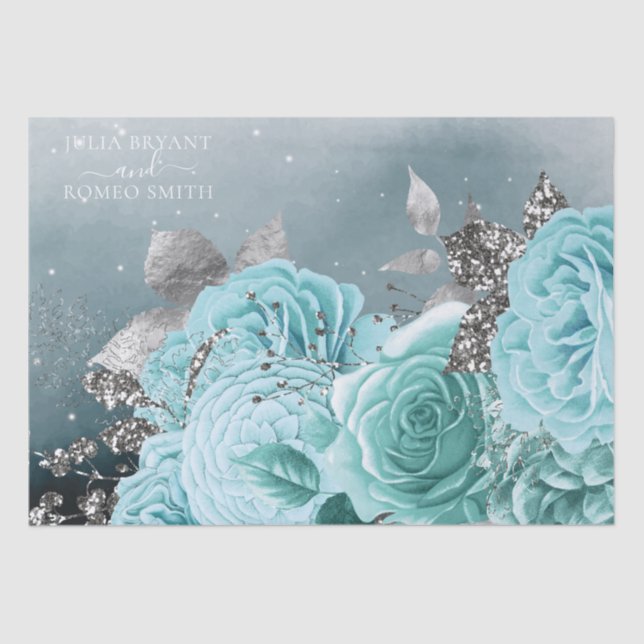 Personalized Dusty Blue Floral Wedding Tissue Paper (Front)