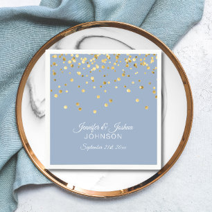 Personalized Dusty BLUE Gold Confetti Wedding Napkin