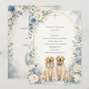 Personalized Dusty Blue Golden Retriever Wedding I Invitation