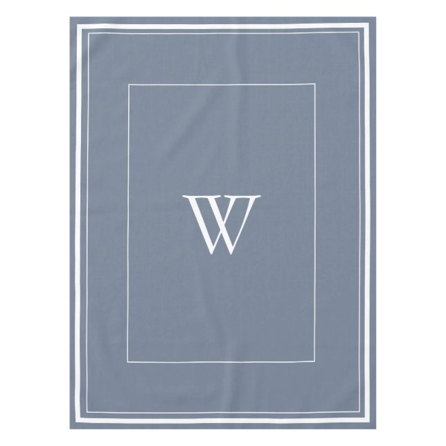 Personalized dusty blue initial  tablecloth (Front)