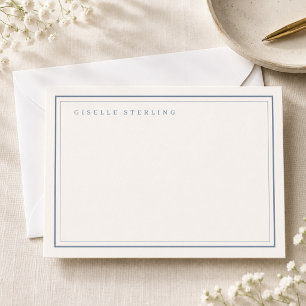 Personalized Dusty Blue Ivory Double Border Card