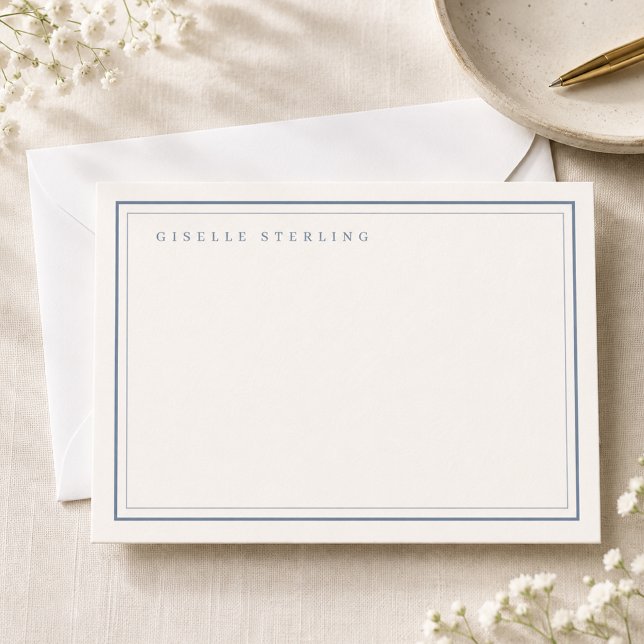Personalized Dusty Blue Ivory Double Border Card (Creator Uploaded)