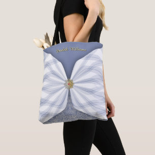 Personalized Dusty Blue Jewel Textile Illusion Tote Bag