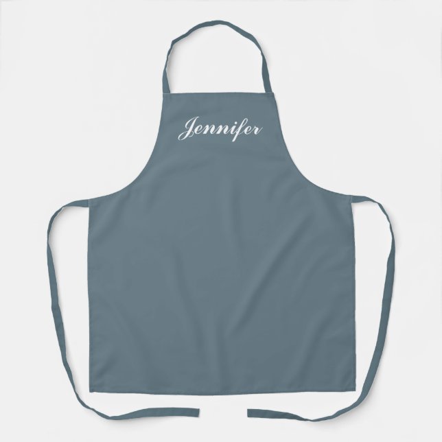 Personalized Dusty Blue Modern Script Womens Chef Apron (Front)
