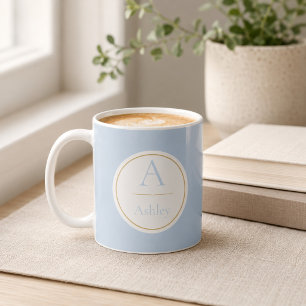 Personalized Dusty Blue Monogram Name Elegant  Coffee Mug