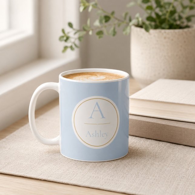 Personalized Dusty Blue Monogram Name Elegant  Coffee Mug (Creator Uploaded)