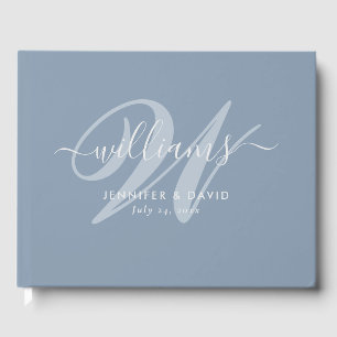 Personalized Dusty Blue Monogram Wedding Guest Book