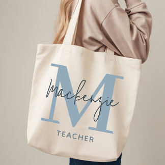 Personalized Dusty Blue Tote Bag Gift for Teachers