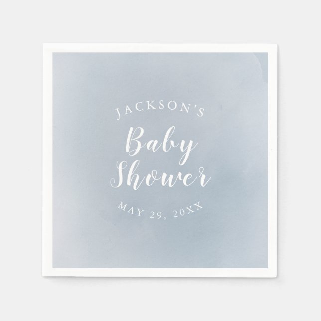 Personalized Dusty Blue Watercolor Baby Shower Napkin (Front)