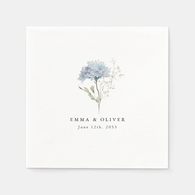 Personalized Dusty Blue Watercolor Wedding Napkins (Front)