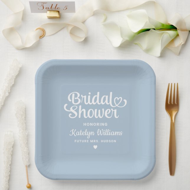Personalized Dusty Blue Wedding Bridal Shower Paper Plate (Wedding)
