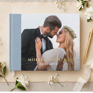 Personalized Dusty Blue Wedding Photo Keepsake Guest Book