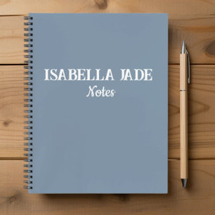 Personalized Dusty Blue Wide Ruled Spiral Notebook