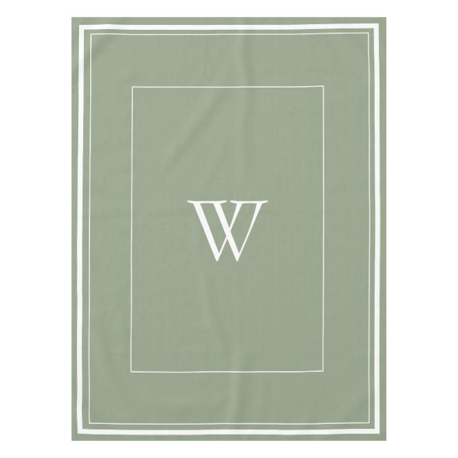 Personalized dusty green initial  tablecloth (Front)