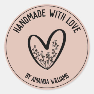Personalized Dusty Pink Handmade with Love Classic Round Sticker
