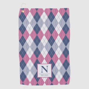 Personalized Dusty Pink & Slate Blue Navy Argyle Golf Towel