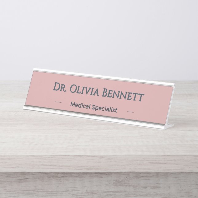 Personalized Dusty Rose Charcoal Name Gift Desk Name Plate (Front)