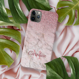 Personalized Dusty Rose Gold Glitter Pink Marble iPhone 11 Pro Max Case