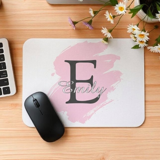 Personalized Dusty Rose Monogram Mouse Pad (Fully customizable monogram mousepad)