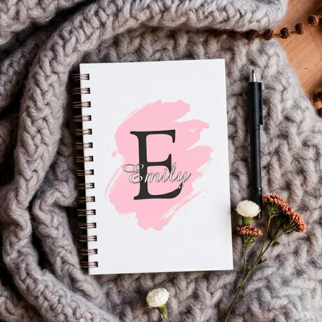 Personalized Dusty Rose Monogram Spiral Notebook (Fully customizable paint stroke monogram notebook)