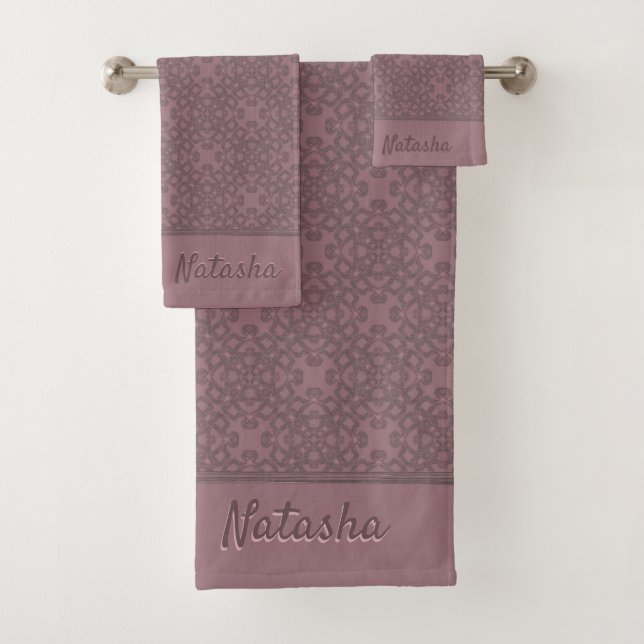 Personalized Dusty Rose Pattern Bath Towel Set (Insitu)