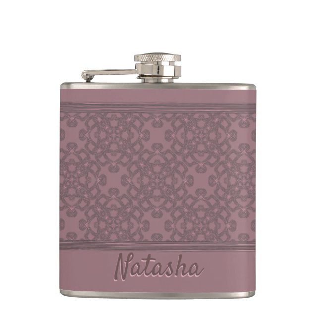 Personalized Dusty Rose Pattern Hip Flask (Front)