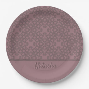Personalized Dusty Rose Pattern Paper Plate