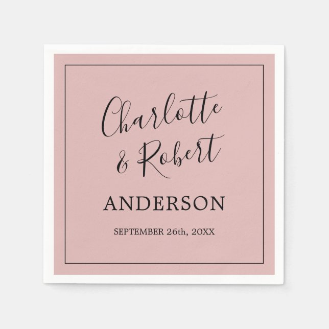 Personalized Dusty Rose Pink Black Wedding Napkin (Front)