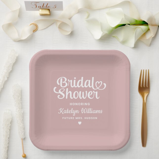 Personalized Dusty Rose Wedding Bridal Shower Paper Plate (Wedding)
