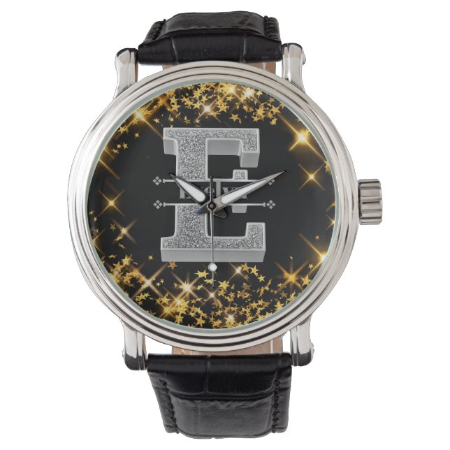 Personalized E Initial Silver Monogram Your Name  Watch (Front)
