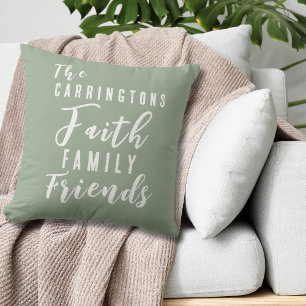 Personalized Earth Tone Sage Faith Family Friends Throw Pillow