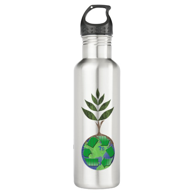 Personalized Earth Tree Recycle Sign 710 Ml Water Bottle (Front)