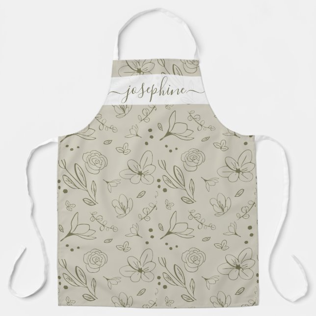 Personalized Earthtone Floral Pattern Apron (Front)