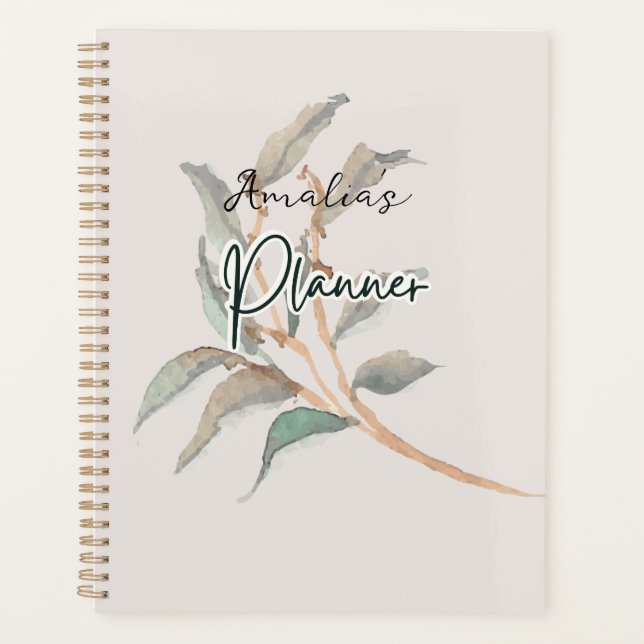 Personalized earthy background watercolor script planner (Front)